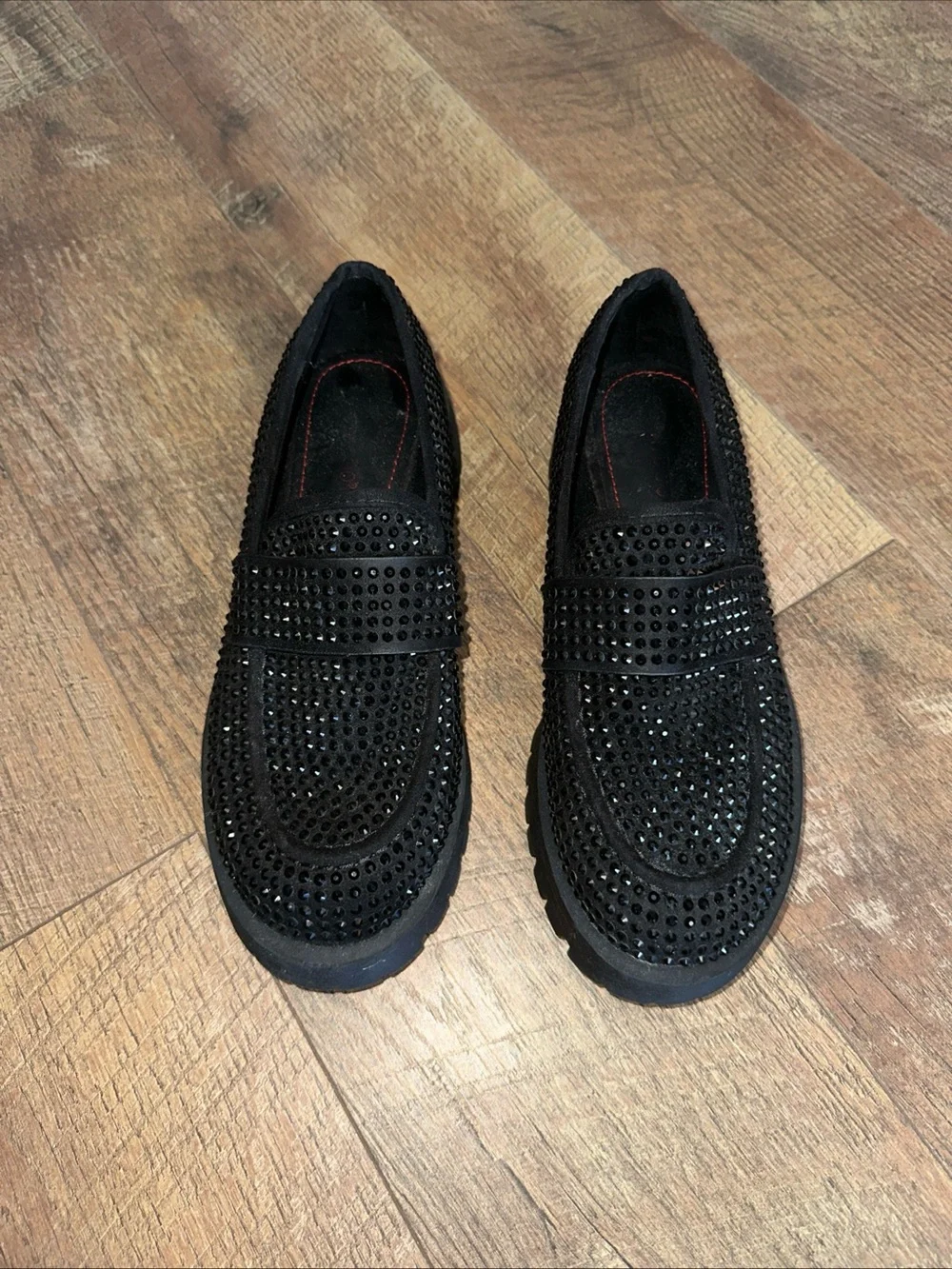 Bamboo Black Rhinestone Embellished Slip-On shoes